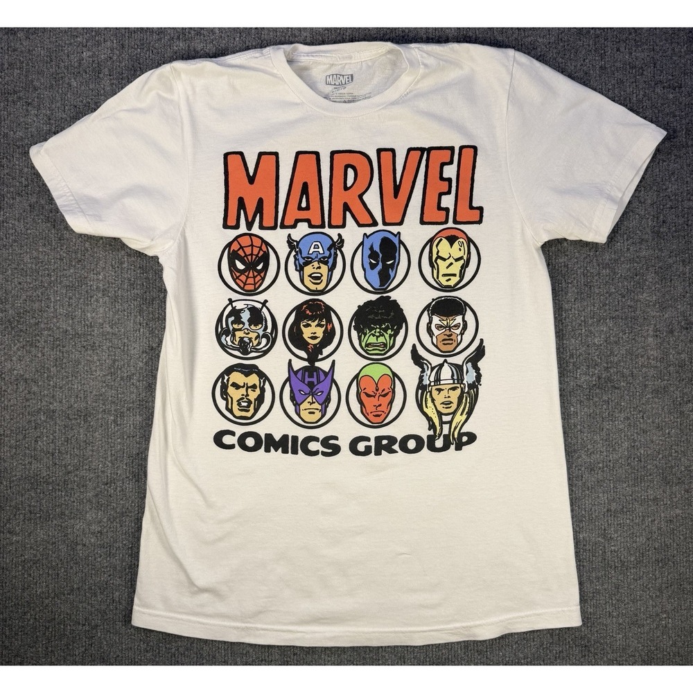 Marvel Comics Group Superhero T Shirt Mens Small White Graphic Avengers Tee